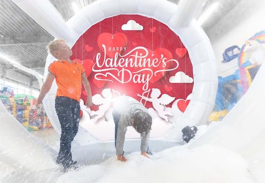 Schneekugel luftdicht mit Valentinstag Hintergrund zum Fotografieren kaufen