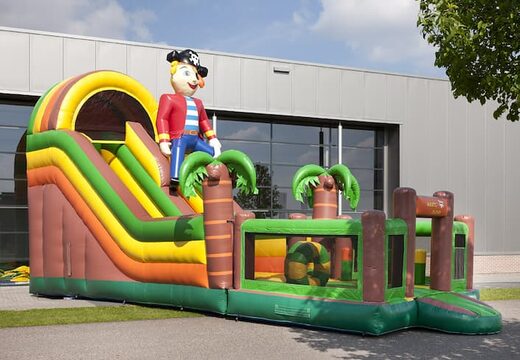 Aufblasbare Piraten Rutsche mit Planschbecken und Hüpfburg online für Kinder zu bestellen