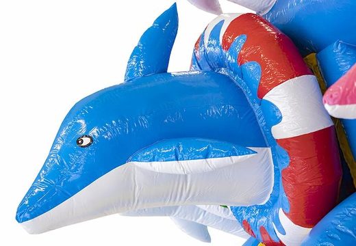 Bestellen Sie aufblasbare Hüpfburg im Delfin-Thema in blau für Kinder
