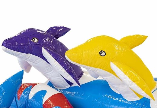 Bestellen Sie aufblasbare Hüpfburg im Delfin-Thema in blau für Kinder