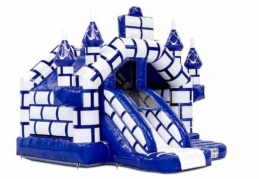 Bestellen Sie Slide Combo Aufblasbare Hüpfburg mit Rutsche im Schloss-Thema mit Blau und Weiß für Kinder
