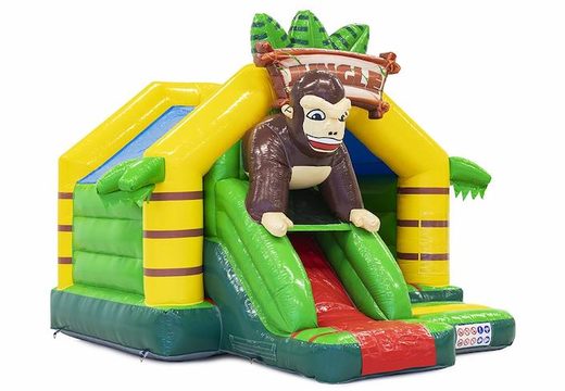 Kaufen Sie Slide Combo Slide Combo Aufblasbare Hüpfburg mit Dschungelthema und Gorilla darauf Kaufen Sie Hüpfburg mit Dschungelthema und Gorilla darauf zum Verkauf