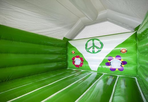 Kaufen Sie aufblasbare Hüpfburg in Grün im Hippie-Stil für Kinder