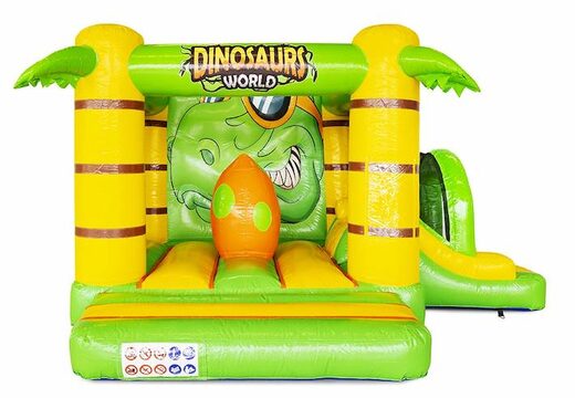 Kaufen Sie aufblasbare Hüpfburg mit Rutsche im Dino-Design in grün mit gelb für Kinder