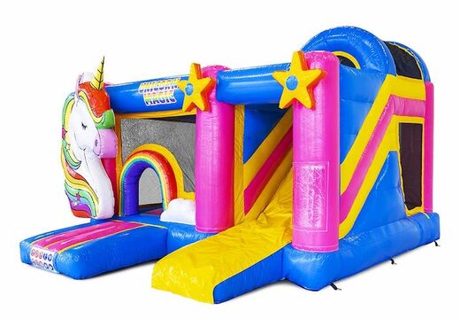 Bestellen Sie aufblasbare Hüpfburg mit Rutsche im Einhorn-Design für Kinder