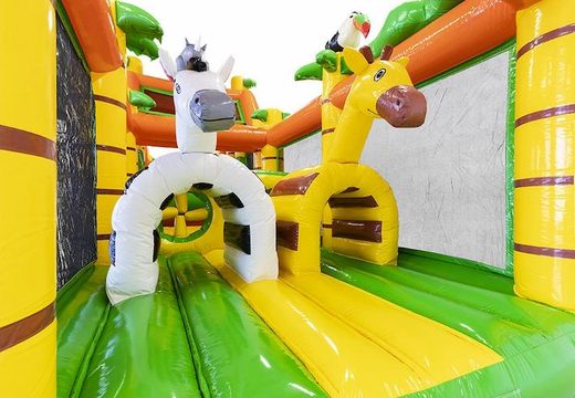 Kaufen Sie einen großen Hüpfburg-Hindernisparcours im Safari-Thema mit 3D-Tieren darauf für Kinder