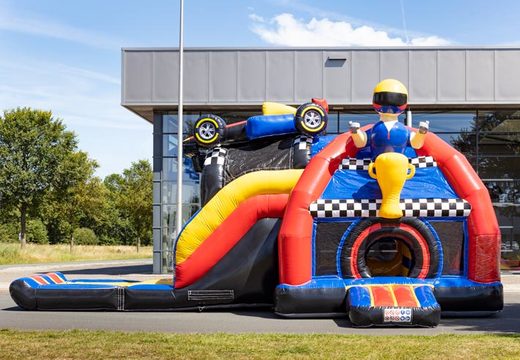 Bestellen Sie aufblasbare Mutliplay Super Hüpfburg im Formel 1 Thema mit Rutsche für Kinder