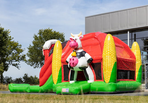 Kaufen Sie eine aufblasbare Multiplay-Hüpfburg mit Kuh zum Thema Bauernhof für Kinder