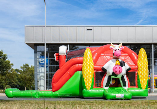 Aufblasbare Multiplay-Super-Hüpfburg mit Kuh darauf zum Thema Bauernhof zum Verkauf für Kinder