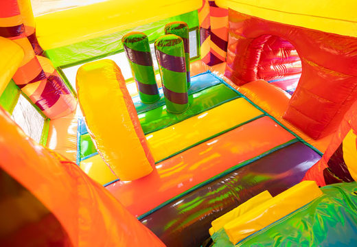 Bestellen Sie aufblasbare Hüpfburg mit Rutsche im Hippie-Design in vielen Farben