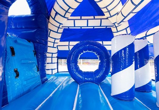 Kaufen Sie aufblasbare Multiplay-Super-Hüpfburg mit Rutsche im Schloss-Thema Blau