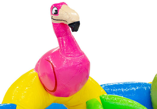 Kaufen Sie einen farbigen aufblasbaren Park im Flamingo-Thema für Kinder. Bestellen Sie Schlauchboote online bei JB-Hüpfburgen Deutschland