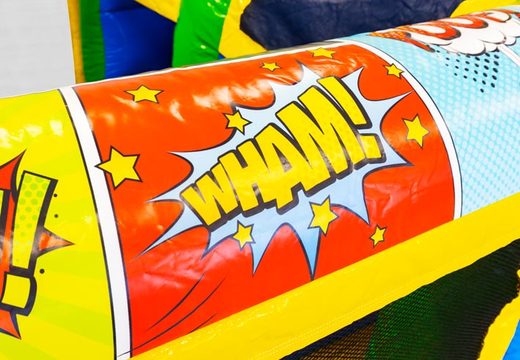 13 meter langer aufblasbarer Comic Parcours für Kinder. Bestellen sie aufblasbare parcours jetzt online bei JB-Hüpfburgen Deutschland