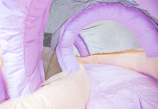 Kaufen Sie Babywippe mit Rutsche in Pastellfarben lila mint für Kinder. Schlauchboote zum Verkauf online bei JB-Hüpfburgen Deutschland