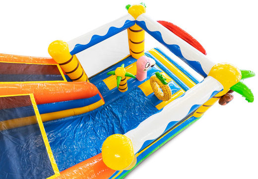 Hüpfburg Multi Slide im Karibik-Design mit Rutsche für Kinder. Bestellen Sie jetzt aufblasbare Hüpfburgen online bei JB-Hüpfburgen Deutschland