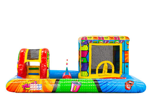 Playpark Kidspark für kleine Kinder, Rutsche, Hüpfburg, Ballenbad im Comicthema
