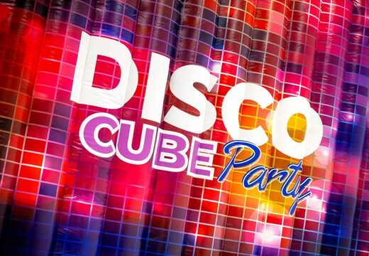 Illustration eines Disco Cube Partyzelts im Discostil mit Discokugelthema