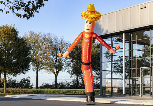 Bestel online de opblaasbare 6 meter hoge Taco Mundo 3D skydancer op maat bij JB Promotions Nederland; specialist in opblaasbare reclame artikelen zoals inflatable tubes